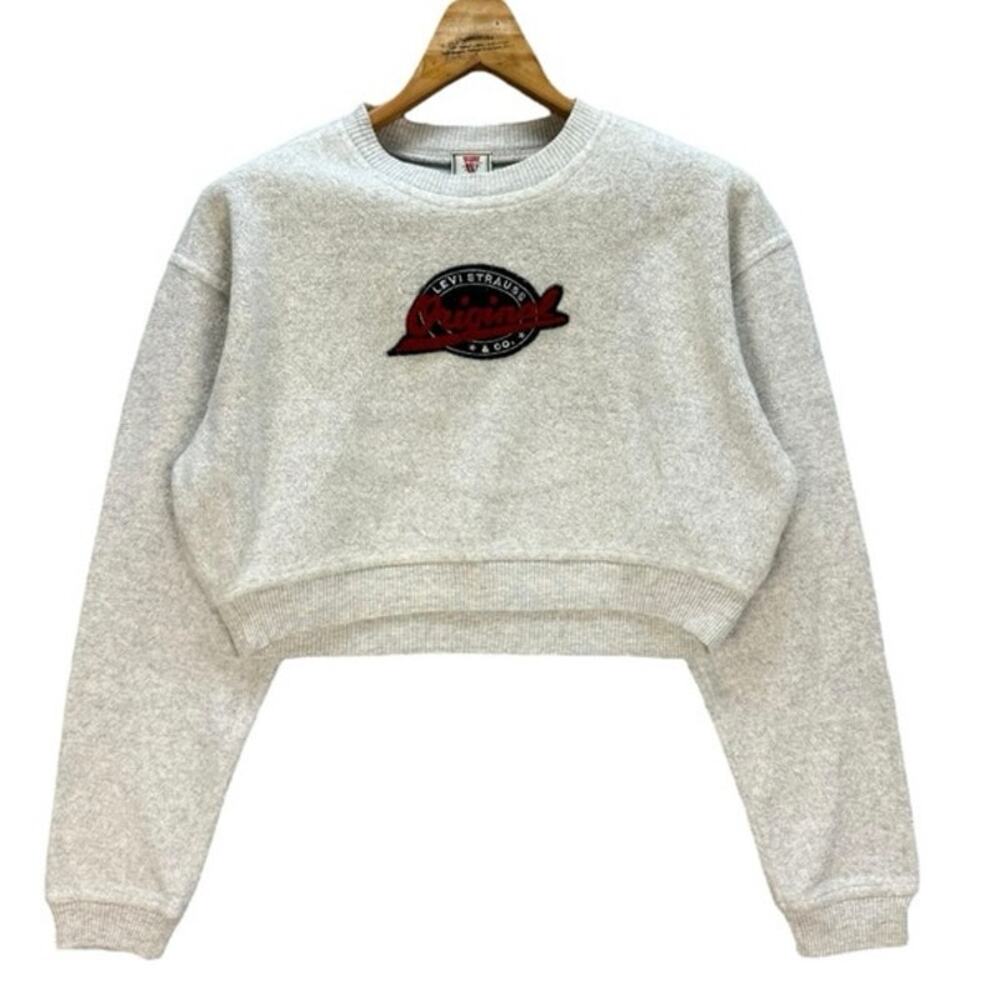Rare Vintage Levi's Original Logo Crop Sweatshirt Gray 90s Retro‎ Streetwear Lg
